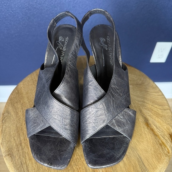 Donald J. Pliner Dark Silver Slingback Heels with Crisscross Straps, Size 11 - Picture 2 of 8